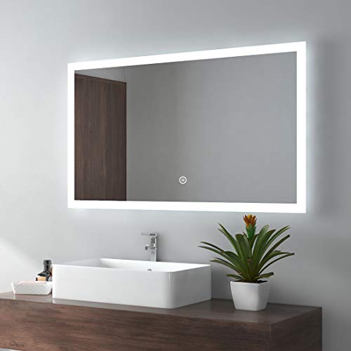 EMKE LED Badspiegel 100x60cm Badezimmerspiegel mit Beleuchtung 3 Lichtfarbe 3000-6400K kaltweiß Neutral Warmweiß Lichtspiegel Badezimmerspiegel Wandspiegel mit Touchschalter IP44 energiesparend
