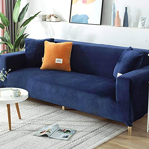 Luxuriöser Samt-Sofa-Schonbezug für 2-3-4-Sitzer, weicher Plüsch-Sofaschoner, Stretch-Armlehne, Sofabezug, wasserabweisend, Möbelschutz, marineblau, 75–130 cm