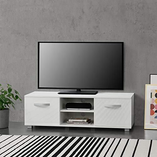 [en.casa] Fernsehtisch 120 x 40 x 38 cm TV Lowboard mit Schranktüren und Ablagefächern Spanplatte Weiß