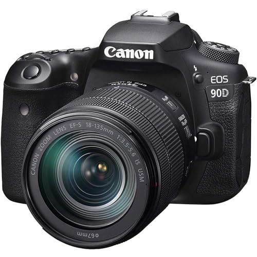 Canon EOS 90D Spiegelreflexkamera (32,5 MP, 7,7 cm (3 Zoll) Vari-Angle Touch LCD, APS-C Sensor, 4K, Full-HD, WLAN, Bluetooth) Gehäuse + EF-S 18-135mm f/3.5-5.6 IS USM Objektiv, schwarz