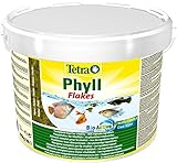 TetraPhyll Flakes - Fischfutter für alle pflanzenfressenden Zierfische, Flockenfutter mit lebenswichtigen Ballaststoffen, 10 Liter Eimer