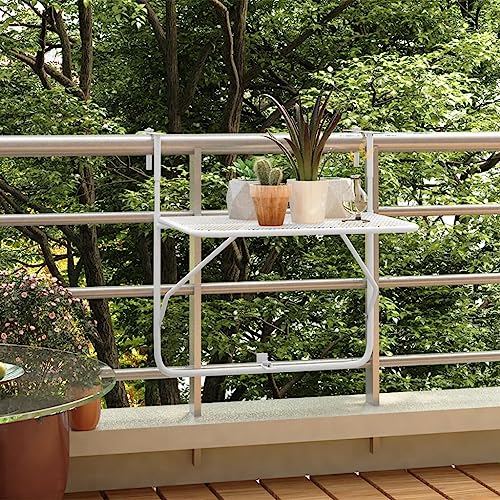 QZZCED Balkontisch Weiß 60x40 cm Stahl, Outdoor Tisch Balkon Esstisch Patio Tisch Garten Lounge Tisch für Gärten, Terrassen, Balkone