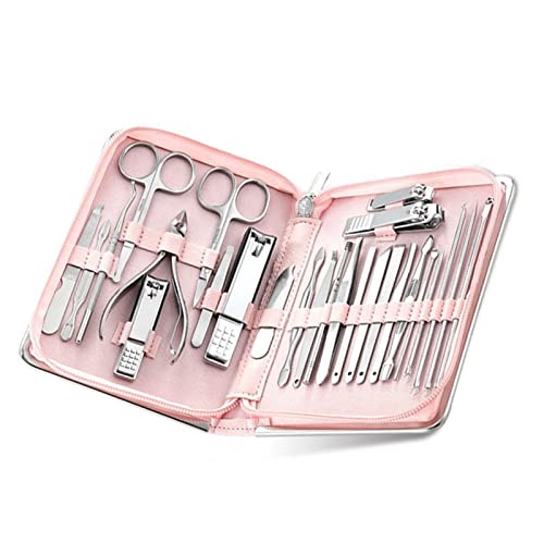 Werkzeugsatz 11-26-teiliges Nagelknipser-Maniküre-Set aus hochwertigem Edelstahl mit Nagelschere Werkzeugkasten für zu Hause (Color : Pink-26)