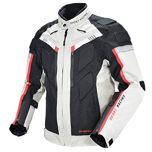 Atack-B Motorrad Jacke, Wasserdichte Und Atmungsaktive Motorradbekleidung, Herausnehmbares Warmes Innenfutter, 5 Integrierte Schutzausrüstung (Hellgrau,4XL)