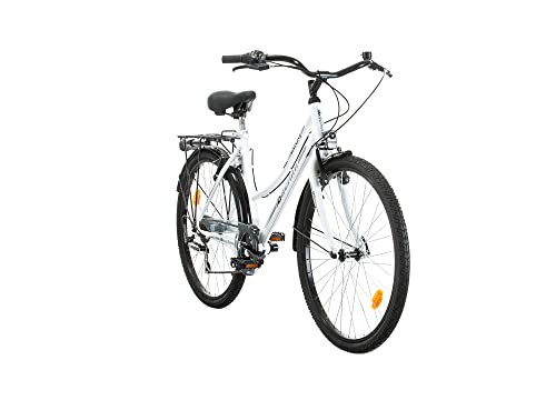Probike 26 Zoll City Fahrrad Urban Cityräd Shimano 6-Gang Damen, Herren, Mädchen, geeignet ab 155 cm - 175 cm (Weißer Glanz)