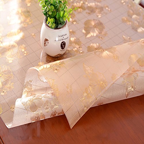 HM&DX Gefrostet Transparent Tischdecken Wasserdicht PVC Tabelle beschützer Abwaschbar Weiches Durchsichtige Tisch Decken Tuch Abdeckung für Kaffee, wohnküche-Gold 80x120cm(31x47inch)