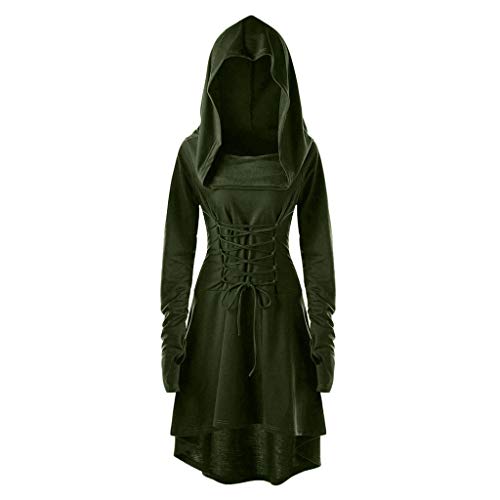Astarcoo Halloween Kostüm Damen Vintage Gothic Kleid mit Kapuze Langarm Mittelalter Kleider Cosplay Dress Festlich Karneval Robe zum Schnüren