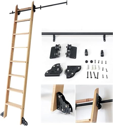 CATANK Schiebetür-Set, 1 - 6 m, Schiebetür-Set, Schiebeleiter, Bibliothek, komplettes Hardware-Rollschienen-Set (ohne Leiter), Stahl-Rundrohr-Rolltreppe mit Bodenrollen (Größe: 300 cm Schienen-Set)