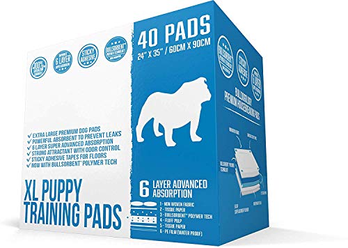 Bulldogology XL Puppy Pee Pads mit Selbstklebendem Klebeband – Extra großes Hundetraining Wee Pads (24 x 35 cm), X-Large, 40 Stück