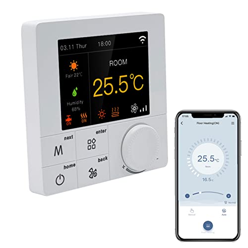 Qiumi RGB Bunter LCD-Bildschirm, Smart WiFi Thermostat, für Fußbodenheizung elektrisch, arbeiten mit Alexa Google Home, 16A 100~240V AC