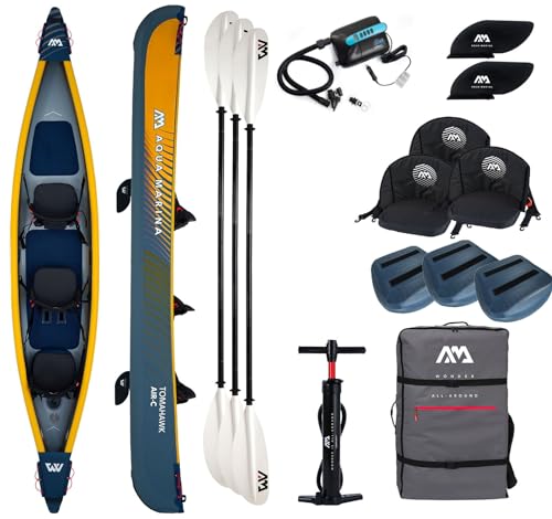 Campsup Aqua Marina kajak aufblasbar | Inflatable 2 Personen Kayak Tomahawk AIR-C 2023 + 3 x KP-1 + Star 8 | 478x88 cm | Technologie: Drop Stitch