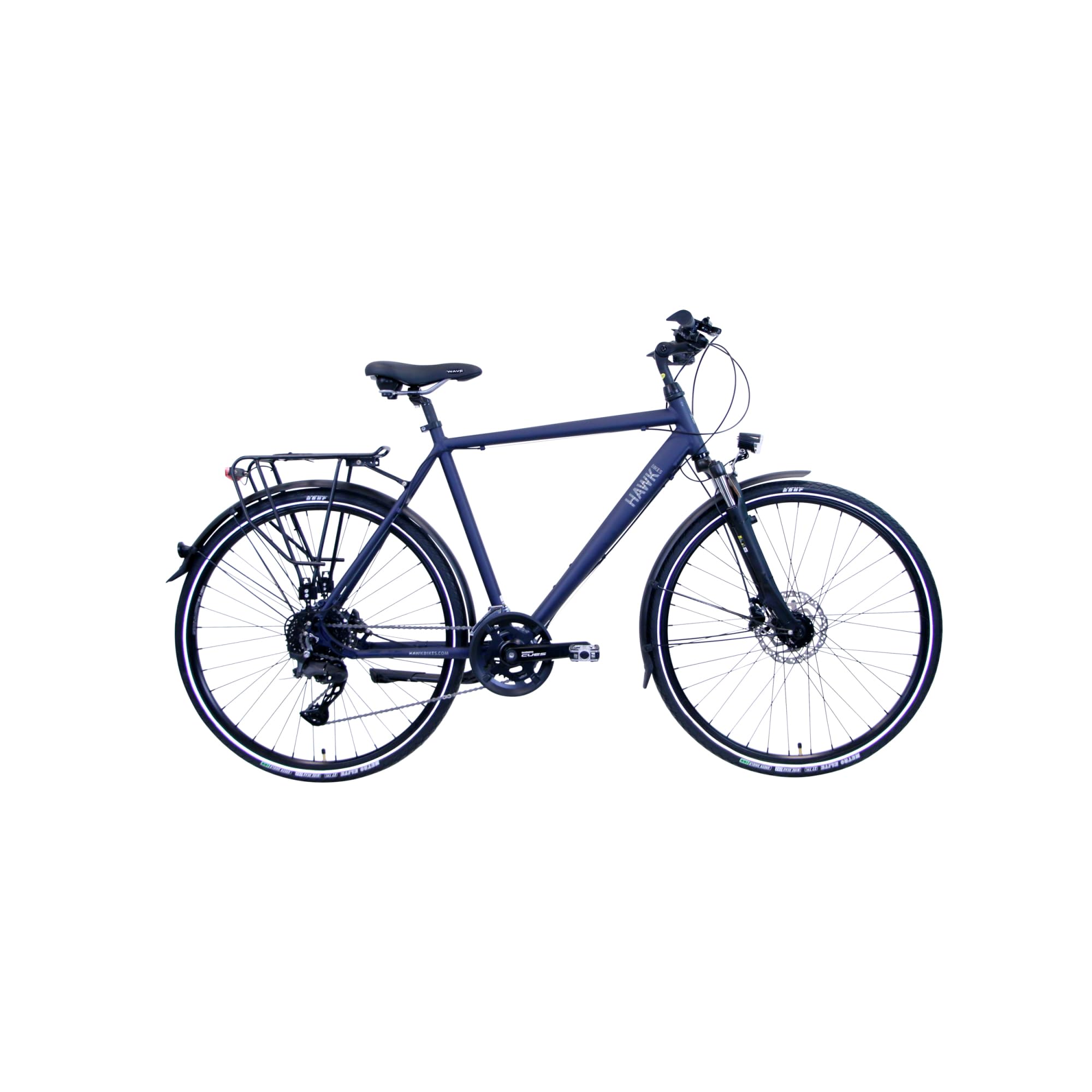 HAWK Trekking Gent Deluxe Fahrrad Herren 57cm Rahmenhöhe I Bike mit Shimano CUES Kettenschaltung & Beleuchtung I Allrounder I Ozeanblau