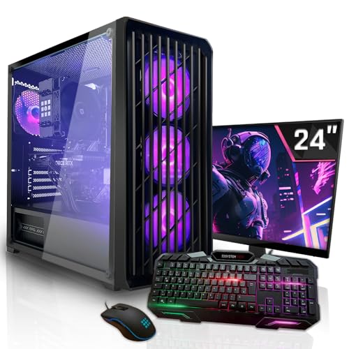 AMD Ryzen 3 3200G 4x4.0GHz Komplett PC-Paket Set mit 24 TFT - Monitor/Tastatur Maus | 16GB DDR4 |256GB M2 SSD und 1TB Festplatte | Win10 | WLAN | Gamer pc Computer komplettpaket Rechner Leise