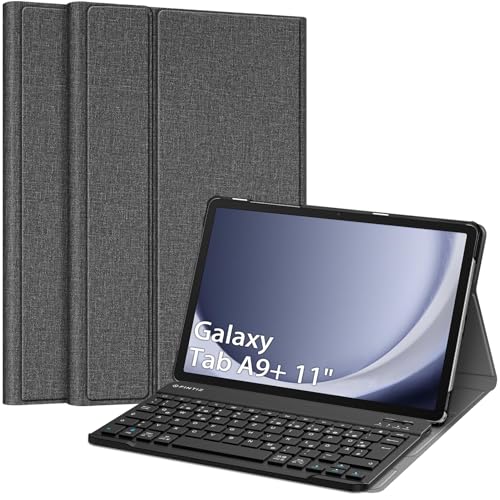 Fintie Tastatur Hülle für Samsung Galaxy Tab A9 Plus 11 Zoll 2023 Tablet SM-X210/X216/X218, Keyboard Cover mit Magnetisch Abnehmbarer Deutscher Bluetooth Tastatur, Grau