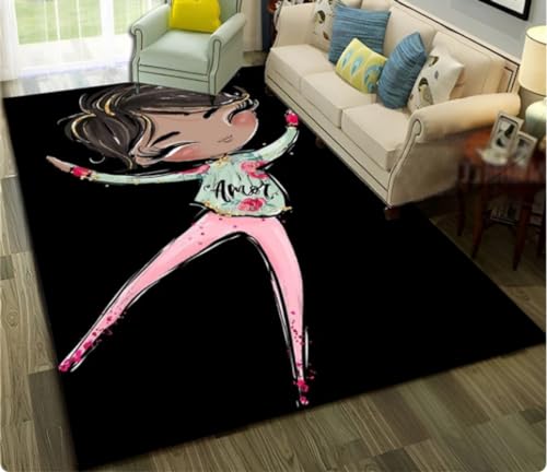 KIESEY Cartoon Tanz Mädchen Teppich Teppich für zu Hause Wohnzimmer Schlafzimmer Sofa Türmatte Dekor, rutschfeste Fußmatte 50x80cm