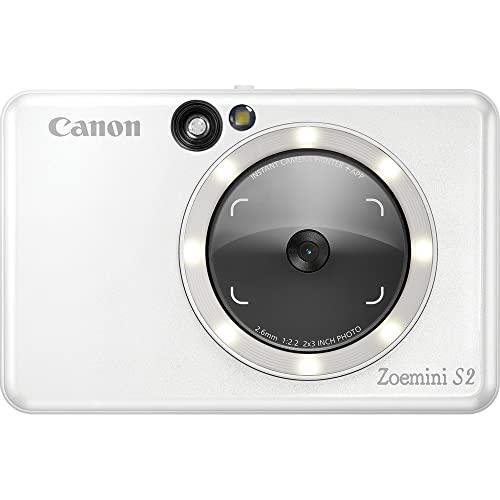 Canon Zoemini S2 Sofortbildkamera Fotodrucker + Fotopapier 10 Stk ZINK ZP-2030 (Micro SD Speicher 256 GB, Mobiler Sofortdruck, Bluetooth, 5 x 7,6 cm Fotos, Akku, 3 Aufnahmemodi, Printapp), perlweiß