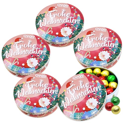 5er Set OYOY Geschenkbox Weihnachten gefüllt mit Weihnachtsschokolade I Süßigkeiten Box mit je 200g Schokokugeln Weihnachten I Ideal als kleine Geschenke für Kollegen I Gift Box