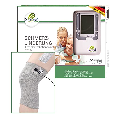 SaneoLINE TENS - SaneoTENS + Knieelektrode, TENS Nervenstimulator zur Schmerzlinderung | deutsche Markenqualität | Medizinprodukt | Tensgerät, Therapie-Gerät TENS Elektrostimulation