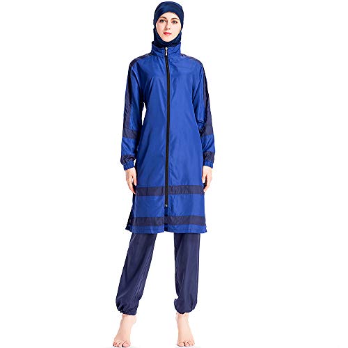 ziyimaoyi Muslimische Damen-Bademode, volle Abdeckung, islamisch, bescheidener Badeanzug, 3-teilig, mit Hijab, muslimischer Sonnenschutz, Badeanzüge Burkini (XL, blau)