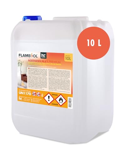 Höfer Chemie 1 x 10 L Bioethanol 96,6% Premium - TÜV SÜD zertifizierte QUALITÄT - für Ethanol Kamin, Ethanol Feuerstelle, Ethanol Tischfeuer und Bioethanol Kamin