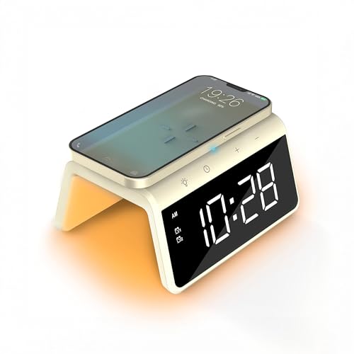 Caliber Digital Wecker mit Ladestation - mit Tageslichtwecker - Alarm Clock - Gelb - Dimmbare LED-Anzeige
