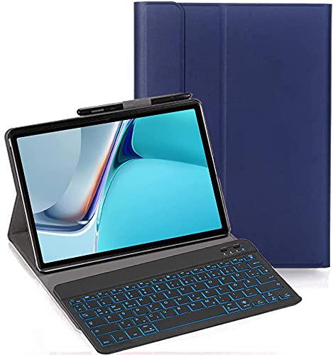 YHFZR Tastatur Hülle für Huawei MatePad 11, [Deutsches QWERTZ] Ultraslim Hülle mit 7 Farben Beleuchtung Kabellose Tastatur mit Schützhülle für Huawei MatePad 11, Blau