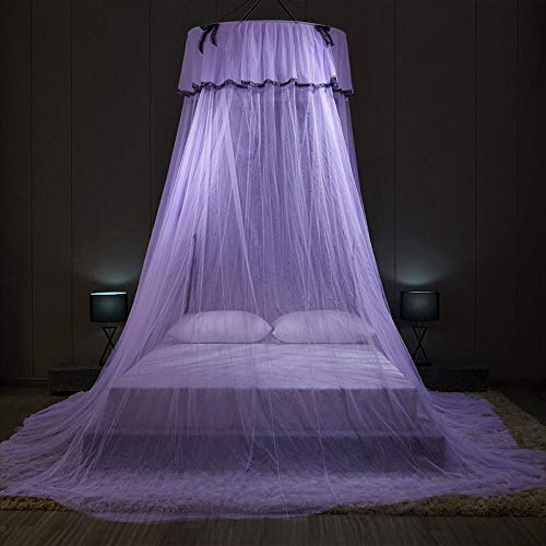 Fantasie Prinzessin Moskitonetz mit Bogen, Kuppel Bett Baldachin Netting Vorhänge zum Single zu King Size Betten Ideal für Schlafzimmer Dekorativ-Lila