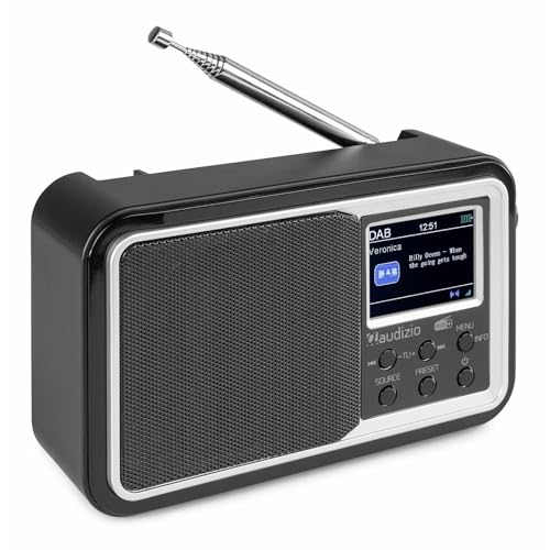 Audizio Anzio - DAB+ Radio mit Bluetooth und Akku 2000 mAh- FM und DAB Tuner - Radio mit Sleeptimer und Wecker, Aux Line in, DAB Plus Retroradio - Schwarz