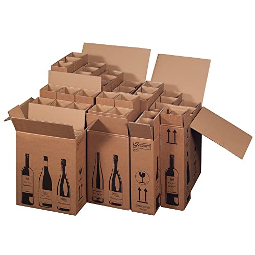 karton-billiger | Flaschenversandkarton Weinkarton Flaschenversand PTZ Zertifikat, DPD, Hermes, UPS zertiziert, 8 Größen | 1-12 Flaschen (f. 6 Flaschen, 5)