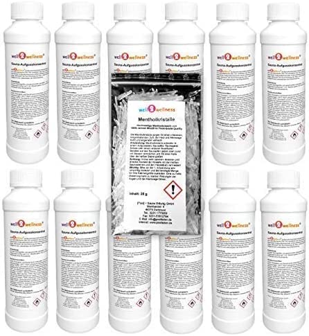 well2wellness® Saunaaufguss - Konzentrate Set 'Klassik + Wellness' mit 12 x 250 ml + 25g Mentholkristalle