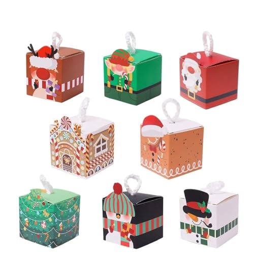 8 Stück Weihnachts-Geschenktüten, Schneemann, Papier, Süßigkeitenboxen, Kekse, tragbare Seilverpackung, Geschenktüten