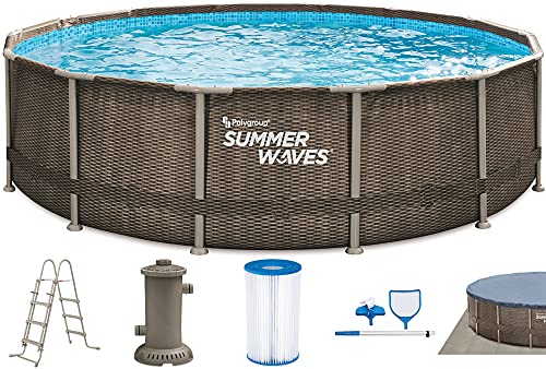 Summer Waves Frame Elite Pool Dunkles Doppel-Rattan 427 x 107 cm + Filterpumpe