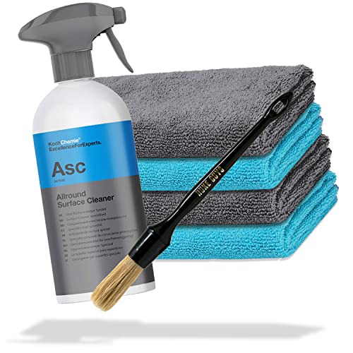 detailmate Autopflege Set: Koch Chemie - ASC - All Surface Cleaner - 500 ml - Reiniger für alle Oberflächen + 4 Premium Mikrofasertücher + ValetPRO Dash Brush No. 10 Pinsel für Autoreinigung