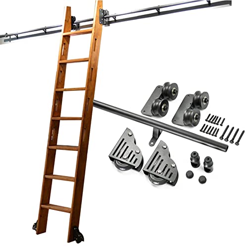 Rollleiter-Hardware-Bibliothek, Schiebeleiter-Hardware-Kit mit Bodenrollenrädern (ohne Leiter), Mobile Leiterschiene aus schwarzem Rundrohr – 3,3 Fuß bis 20 Fuß (Größe: 13 Fuß/400 cm Schiene