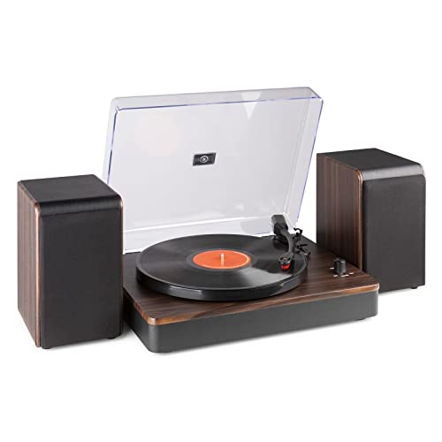 Audizio RP330D Vinyl Plattenspieler mit externen Lautsprechern Set, Plattenspieler Bluetooth Vinyl Player, Schallplattenspieler Retro modernes Design, Record Player Braun für Zuhause