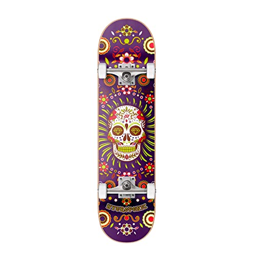 Centrano Unisex – Erwachsene Hydroponic Skateboard Komplettboard, Purple Skull, 8.125"