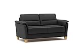 CAVADORE Leder 3er-Sofa Palera / Landhaus-Couch mit Federkern + massiven Holzfüßen / 179 x 89 x 89 / Leder Schwarz