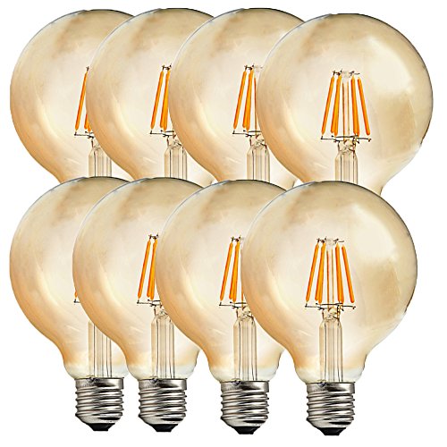 OUGEER 8er G80 E27 6W Glühbirne LED Edison Lampe Vintage Retro Stil Filament Birne Ersatz 60W,2300K Warmweiß,AC 220V-240V 600LM,Nicht dimmbar