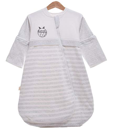 Chilsuessy Unisex Baby Sommer Schlafsack Decke mit abnehmbar Langarm aus 100% Baumwolle Sommerschlafsack 1 Tog Schlafanzug für Mädchen und Jungen, Grau, 100/Baby Hoehe 90-100cm