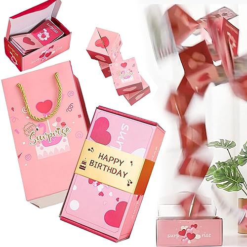 Surprise Box Gift Box - Creating the Most Surprising Gift, Creativity Pop-Up Surprise Explosion Gift Box Money Gift for Birthday, Party, Christmas, Holidays, Any Occasion (20 Pop-Up Cubes,BIRTHDAY(Pink))