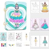 LACOXA Childhood Infinite Dream Hand-Painted - Princess Dress-Up Stickers Book, 6 In 1 DIY Pocket Watercolor Painting Book Set, Cute Anime Girl Sticker Book Kids Painting Kit (Emerald Princess)