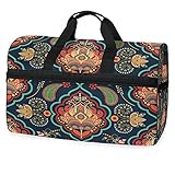 Tuch Vintage Blumenmuster Sporttasche Badetasche mit Schuhfach Reisetaschen Handtasche für Reisen Frauen Mädchen Männer