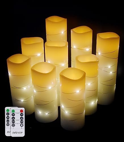 DANIP flammenlose Kerze, eingebauter Sternhaufen, 9-LED-Kerzen, 11-Knopf-Fernbedienung, 24-Stunden-Zyklus-Timer, blinkende Flamme, echtes Wachs, batteriebetrieben.