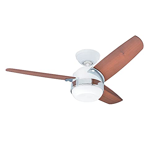 Hunter Fan Deckenventilator Nova - Flügel Hellbraun - mit Leuchte, Stahl, E27, 47 W, weiß/chrom gebürstet, 107 x 107 x 32.69 cm