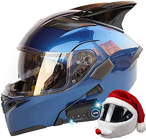 Motorradhelm Integrierter Bluetooth-Helm Klapphelm Motorrad Full Face Helm,DOT/ECE Geprüft Mit Doppelvisier Sturzhelm Eingebautem Mikrofon Automatische Beantwortung Integralhelm