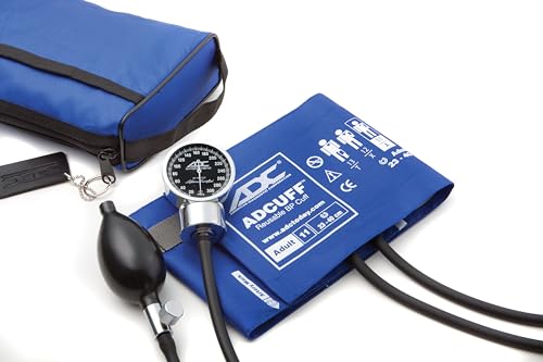 ADC Blutdruckmessgerät für Erwachsene in Blau | Pulsuhr zum manuellen messen von Blutdruck | Größe für Erwachsene mit 23-40cm Umfang | manueller Pulsmesser | DiagnostixTM 778 Sphygmomanometer