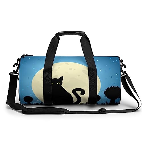 Sporttasche Mond Schwarze Katze Reisetasche Weekender Schwimmtasche Gym Bag Trainingstasche Für Herren Damen 45x23x23cm