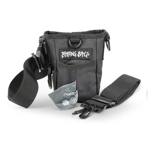 Barking Bags Schwarze Leckerli-Tasche für Hunde und Trainingstasche, ideal für Welpen- und Hundetraining, leichtes und praktisches Design mit Magnetverschluss, dreifach tragbar, für Leckerlis und