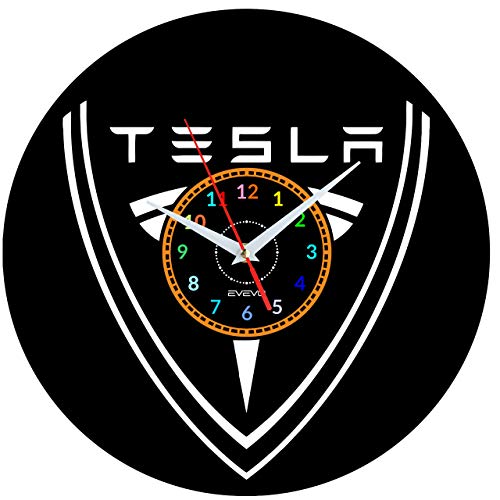 EVEVO Tesla Wanduhr Vinyl Schallplatte Retro-Uhr Handgefertigt Vintage-Geschenk Style Raum Home Dekorationen Tolles Geschenk Wanduhr Tesla