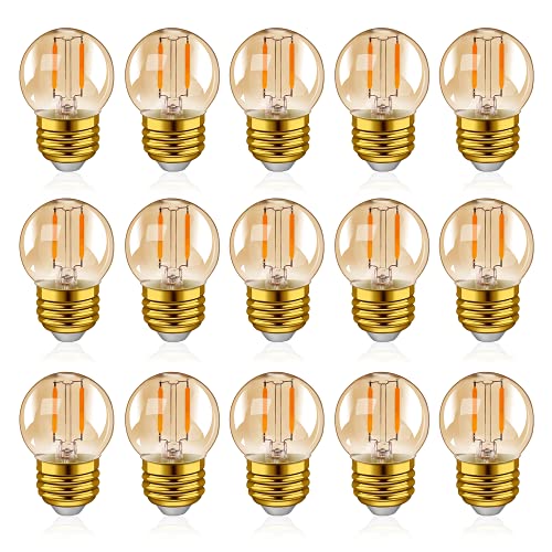 Hcnew G40 E27 LED Retro Edison Glühbirne Mini Globe 1W Light Amber Glasbirne 220V für Outdoor-Lichterketten, Cafe Lichter, Haus, Party, Hochzeit Weihnachtsdekoration Super Warm 2200K -15 Pack
